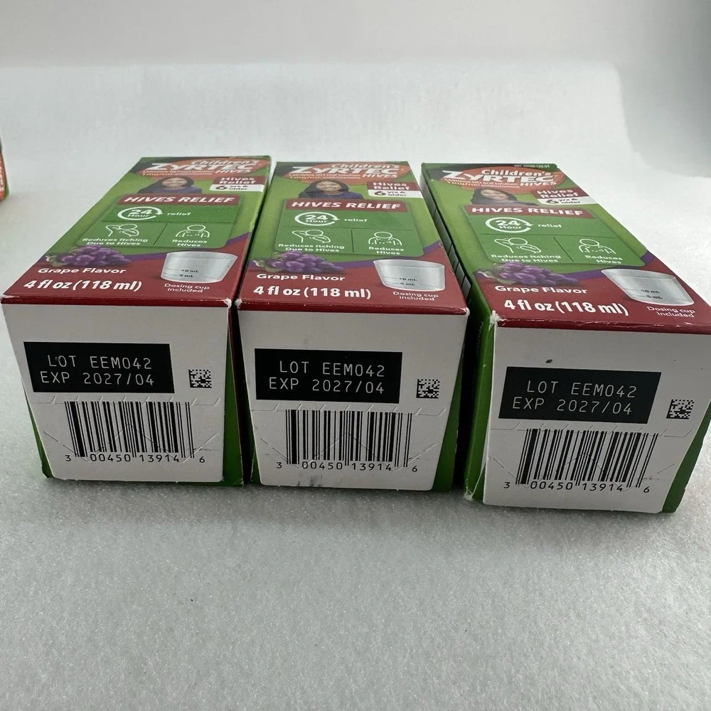 3 Pack Children's Zyrtec Hives Relief Liquid Grape 4 fl oz Cetirizine 24HR 27/04